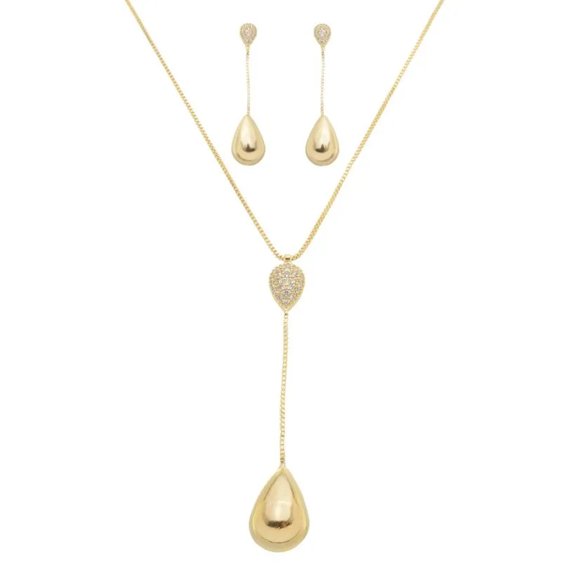 CONJUNTO GOTA LISA E GOTA MENOR CRAVEJADA OURO
